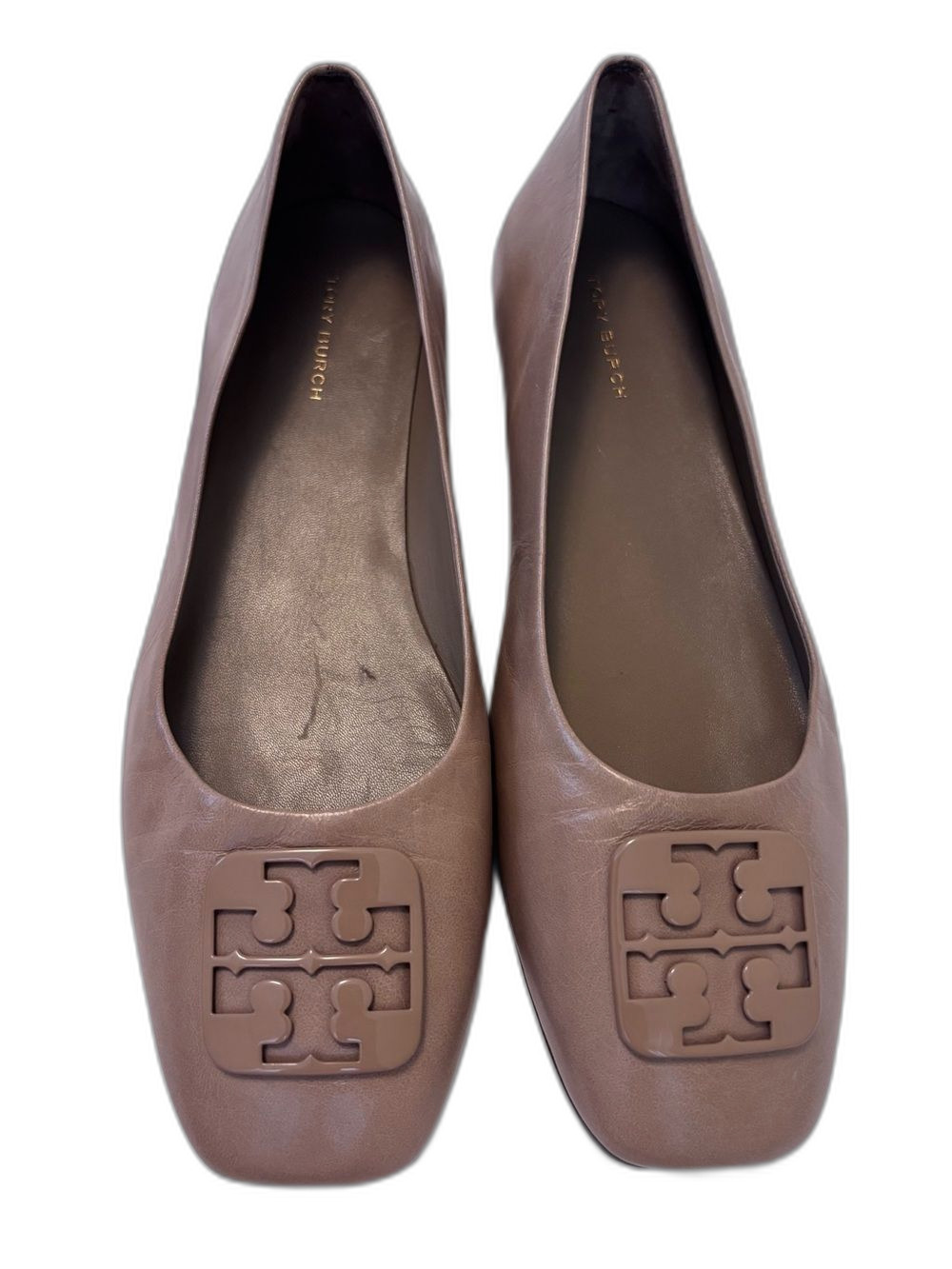 Tory Burch Georgia Leather Ballet Flats Beige Square Toe Size 8.5